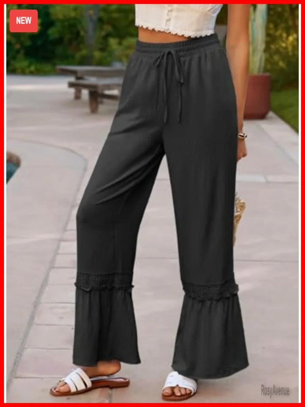 High Waisted Wide Leg Lace Trousers with Pockets